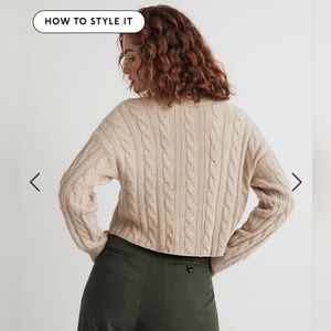 Cashmere crop cable sweater beige